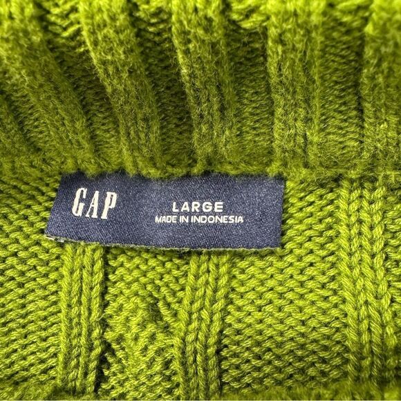 Gap Olive cable knit 100% cotton long sleeve crewneck cropped sweater size large - Picture 5 of 8